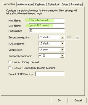 screen shot of SSH configuration screen